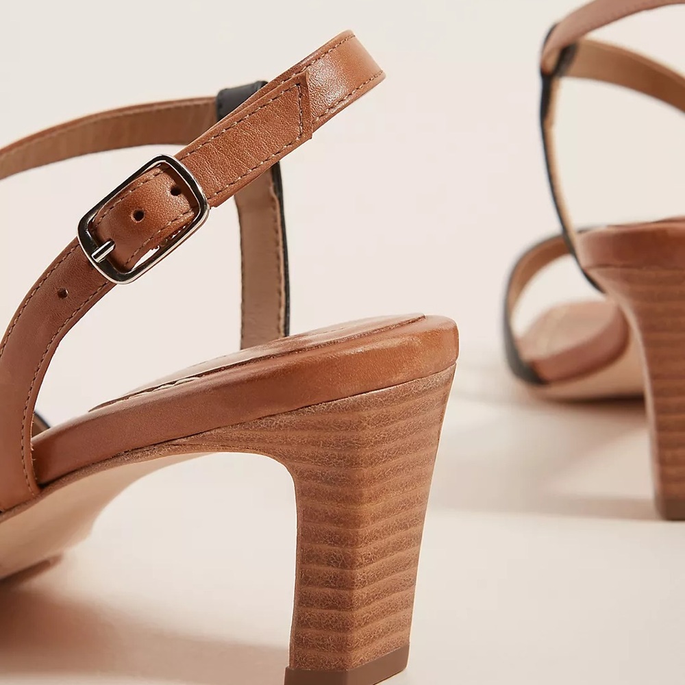 Anthropologie Bernardo Charlotte Brown Tan Black Strappy Heels - Picture 4 of 10